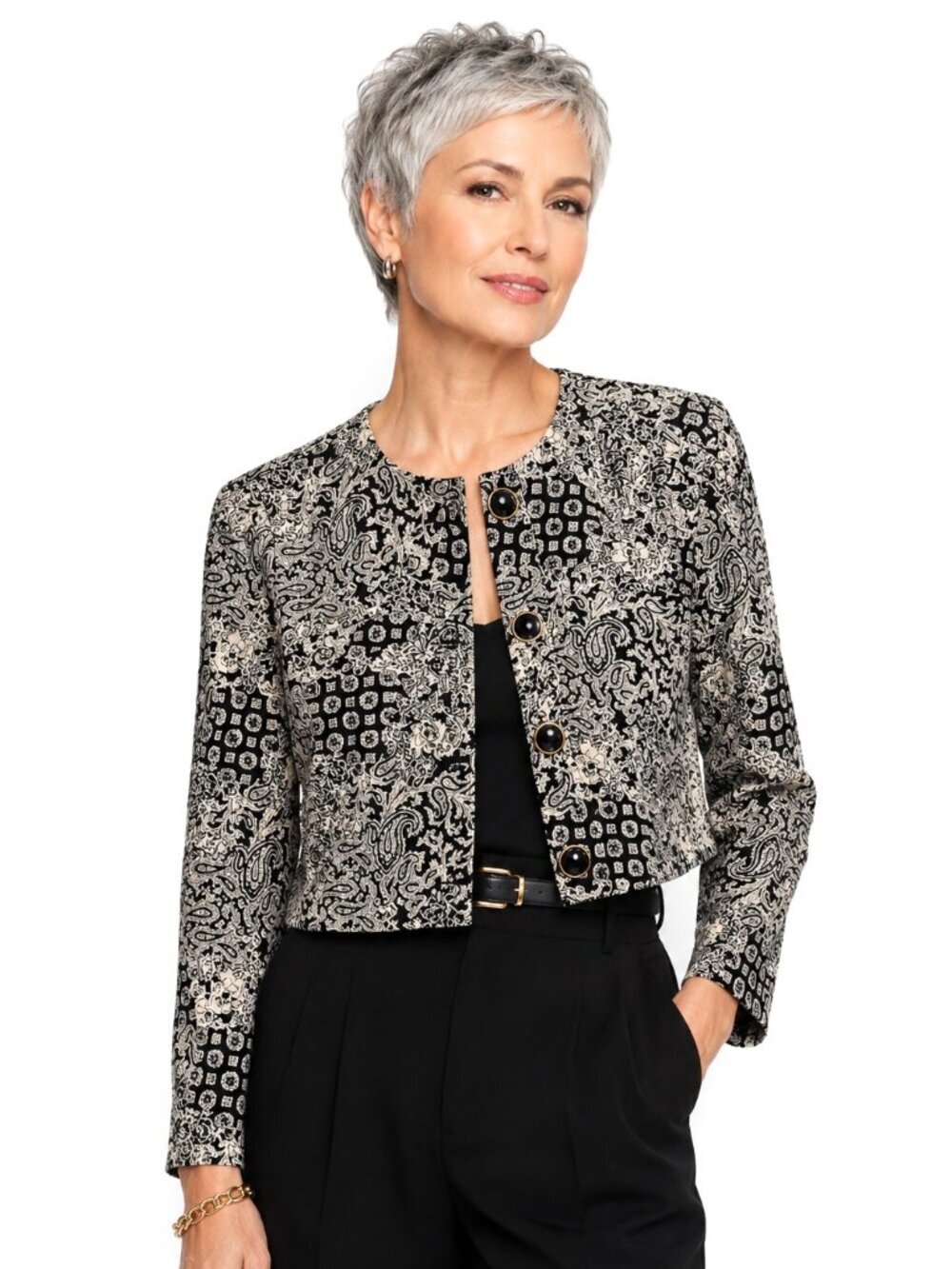 Rickie Freeman for Teri Jon Saks Fifth Avenue Cropped Silk Jacket